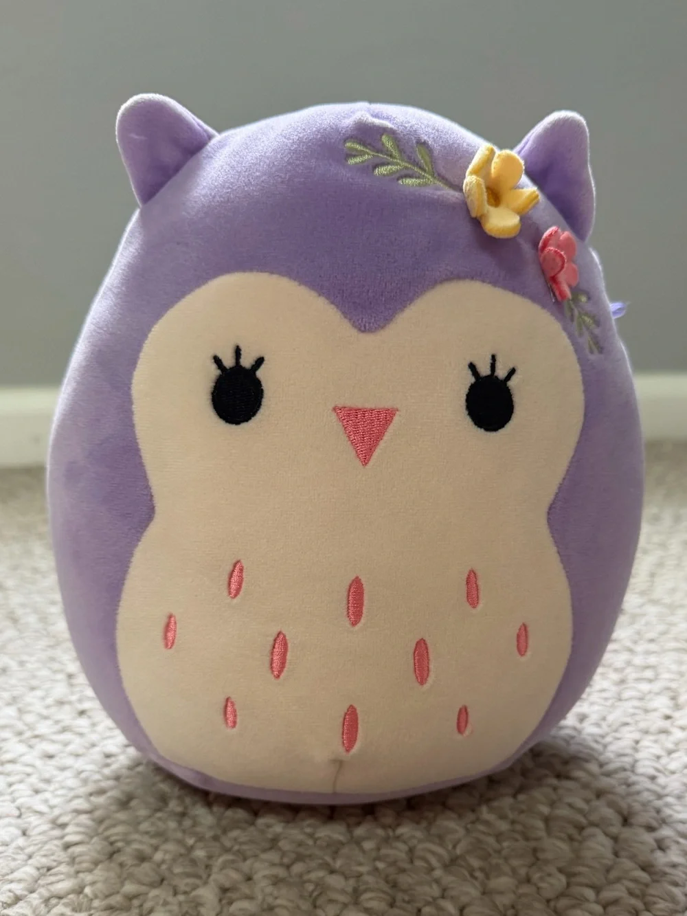 Official Squishmallows Holly the Purple Owl With Flower Pin